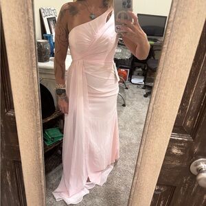 Elegant One-Shoulder Light Pink Dress